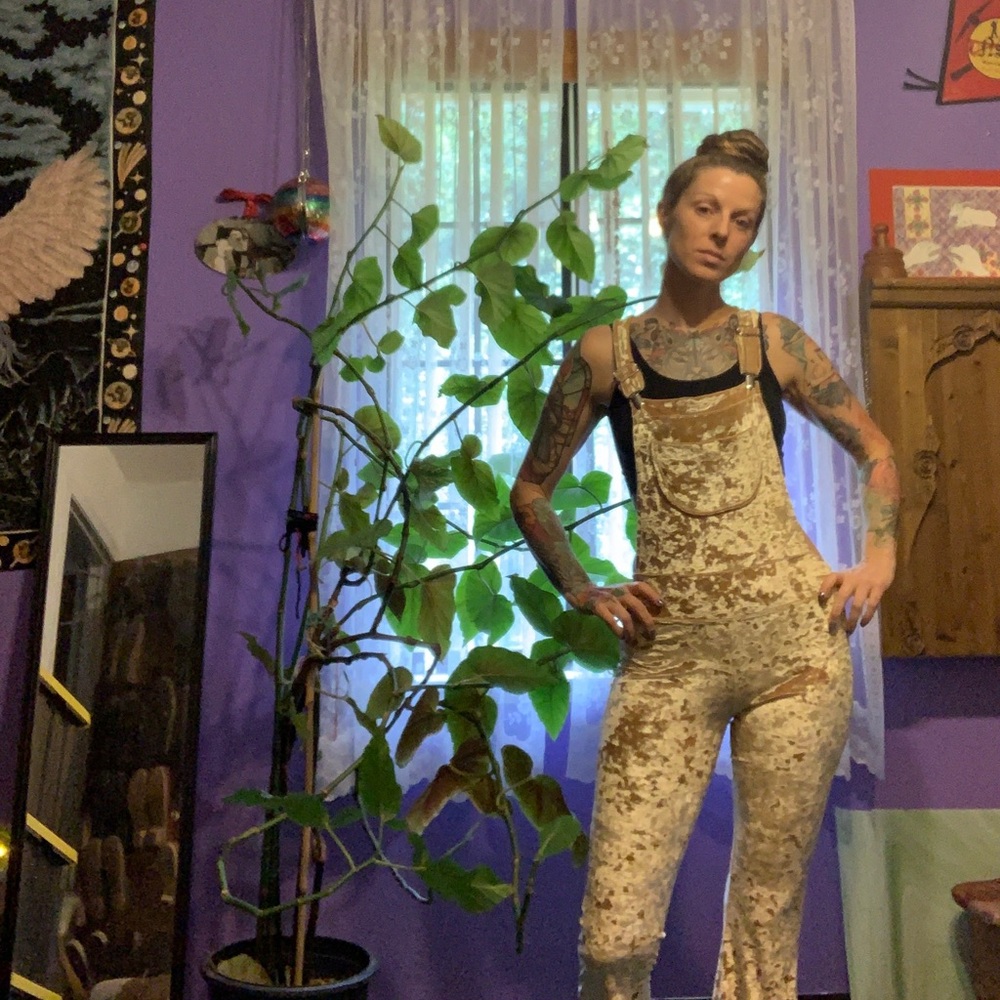 Hold Your Colour Clothing - Gold Velvet Bell Bottom Overalls
